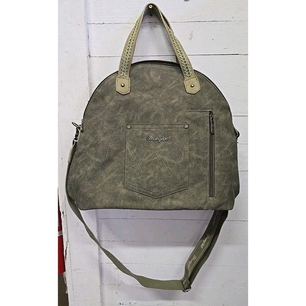 Wrangler Weekender Travel Bag Woven Top Woven Handle CC Olive Green Cross Body